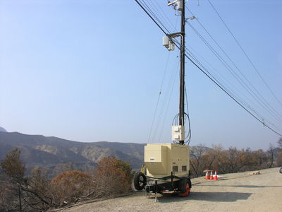 Nextel Portable Power Generator in Action
Nextel's 20KW portable generator powers this site along Santiago Canyon Road near Irvine, California right after the wildfires of October 2007.
Keywords: nextel sprint portable gas power generator