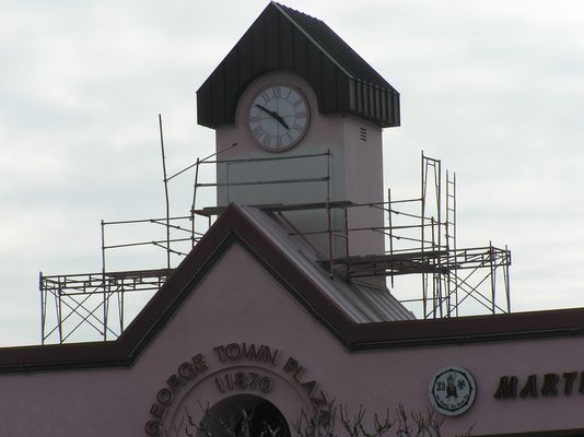 6. A Close-Up View of Two Sectors of RF-Transparent Panels
Yet another view of the bell tower being modified to enclose the antennas.   
Keywords: verizon armacost