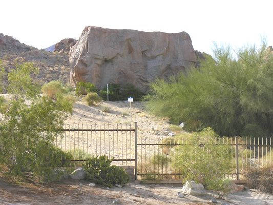 Now You Don't See It, and Now you Don't!
A very unusual cell rock design encloses both Sprint's equipment building and its antennas.  Riverside County, just south of Palm Desert, Caifornia.  This view is looking west from the roadway.
Keywords: sprint cell rock building antennas palm desert riverside county california