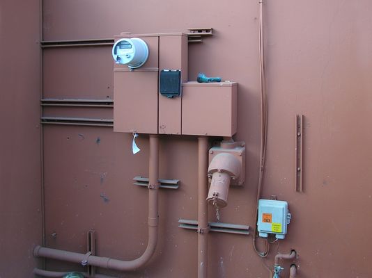 Power Meter, Transfer Switch, Generator Plug
Sprint's water tank site in San Dimas features this power meter, transfer switch, and generator plug.  Okay, it's not really featured, but it sure is part of the design.
Keywords: San Dimas water tank camo bonita shopping center sprint transfer switch