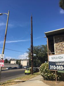 Mobilitie New Wood Pole Pox in West Los Angeles
Mobilitie has planted this awful wood pole in West Los Angeles.  Note the standoffs for the equipment and conduits.  A small cell? I think not. 
Keywords: mobilitie wood pole sprint west los angeles