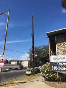 Mobilitie New Wood Pole Pox in West Los Angeles
Mobilitie has planted this awful wood pole in West Los Angeles.  Note the standoffs for the equipment and conduits.  A small cell? I think not. 
Keywords: mobilitie wood pole sprint west los angeles