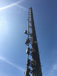 Mobilitie New Wood Pole Pox in West Los Angeles
Mobilitie has planted this awful wood pole in West Los Angeles.  Note the standoffs for the equipment and conduits.  A small cell? I think not. 
Keywords: mobilitie wood pole sprint west los angeles