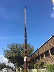 Mobilitie New Wood Pole Pox in West Los Angeles
Mobilitie has planted this awful wood pole in West Los Angeles.  Note the standoffs for the equipment and conduits.  A small cell? I think not. 
Keywords: mobilitie wood pole sprint west los angeles