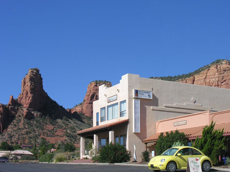 Village of Oak Creek near Sedona
This camo site is located on Highway 179 in Oak Creek.  This site is on the main road connecting I-17 with Sedona.  The site is hidden by the parapet above the roof.  Nice background, eh?
Keywords: village of oak creek sedona arizona camouflage highway 179