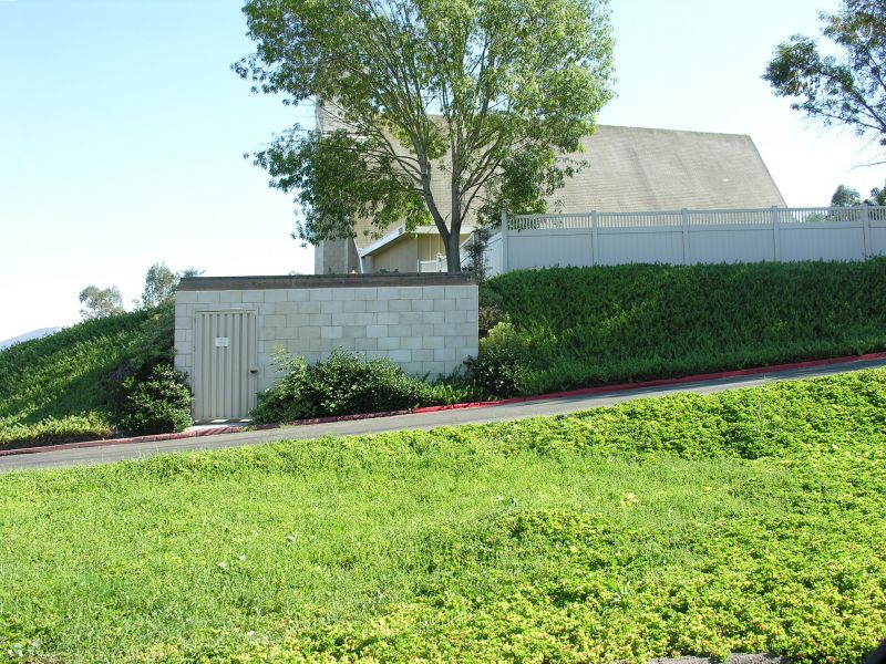 BTS Equipment Enclosure
Sprint's BTS equipment is located in this CMU walled enclosure at the Hope Church site in Vista, California.
Keywords: Sprint hope church vista church spire