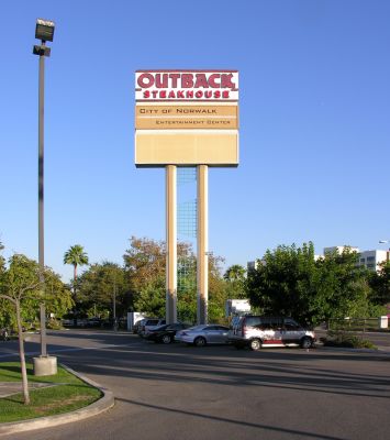 Outback with the Signal
Nextel's antennas are inside the lower portion of the sign.  The GPS antenna is mounted to one of the legs of the sign.  Norwalk, California, overlooking Interstate 5.
Keywords: nextel norwalk california sign gps