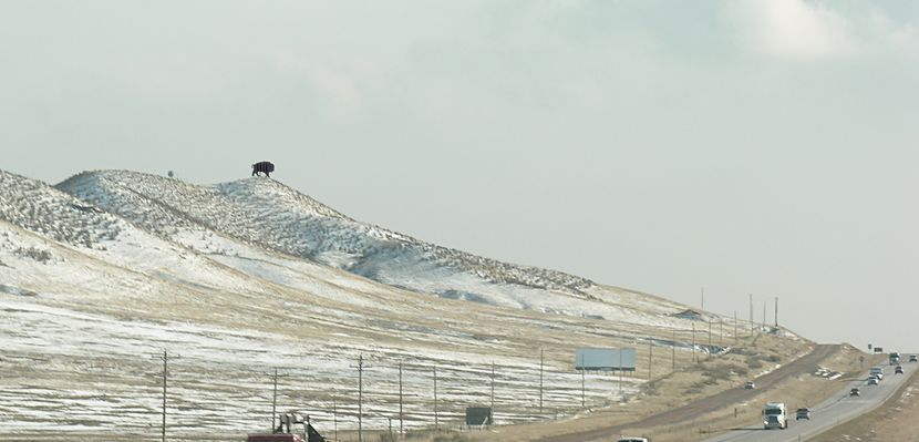 A Powerful Bison
Verizon's cellular bison, located in Carr, Colorado, serves I25.  This site is about 1 mile south of the Wyoming state line.  The apparent height of the bison is about 12 feet.  This photo is looking to the south.  Photo by Steve Allen of Kramer.Firm, Inc.
Keywords: carr colorado verizon bison