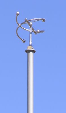 Looking at the antenna of an FM broadcast station
This is the omni-directional cross-polarization antenna used at KMLT-FM in Thousand Oaks, California.  It's a one-of-a-kind antenna design by SPX Corporation's Dielectric division.
Keywords: KMLT-FM