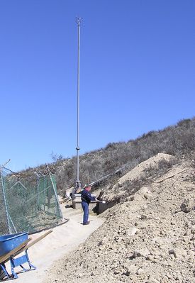 RF Safety testing at an FM broadcast station (#2)
Testing the level of RF emissions to determine compliance with FCC OET 65.  The engineer in the picture is Joel Saxberg of Beem Co., a contractor of KMLT-FM in Thousand Oaks, California
