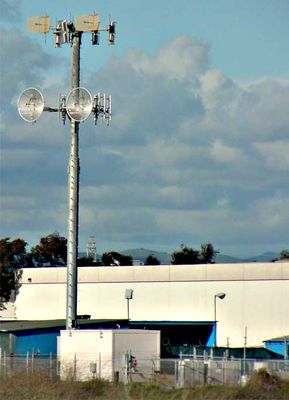 San Mateo Bridge
To provide for high power, focused coverage along a significant portion of the San Mateo Bridge spanning the Bay, carriers use high gain antennas.  Here's a co-lo cell site on the east side of the bay.
Keywords: san mateo bridge