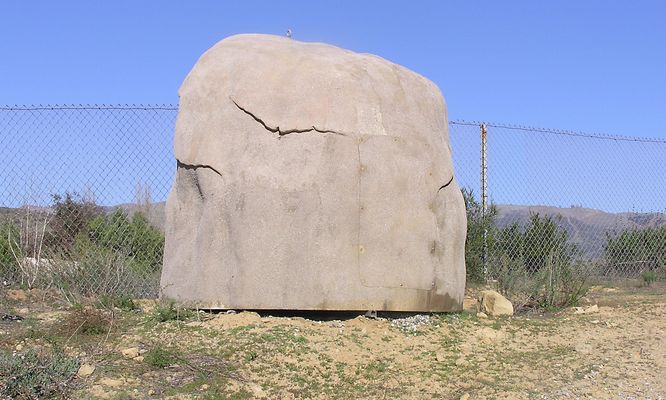 Wireless Rock
This 'rock' houses one or more wireless antennas.  The lifting ring bolt at the top of the rock is a nice touch.  Santa Susana Pass, California.  
