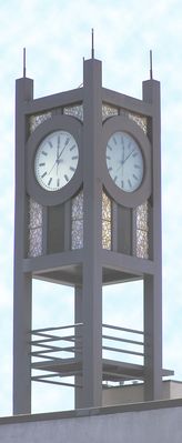 Church clock tower
AT&T Wireless' omni-directional antennas are atop the clock tower of this church.  View from rear of church.
Keywords: church clock tower