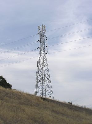 One Well-Placed PG&E Transmission Tower
PG&E sure scored locating this tower near the I280 freeway adjacent to Redwood City, California.  Lots of carriers (4), lots of income.
Keywords: pg&e power electric transmission tower redwood city california.