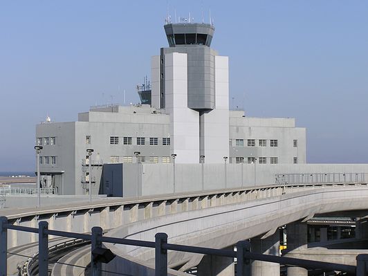 SFO Airport - Terminal 2/Admin Building
Can you spot the single panel?  There's a matching panel just off the photo to the right. 
Keywords: sfo airport san francisco terminal 2 administration building