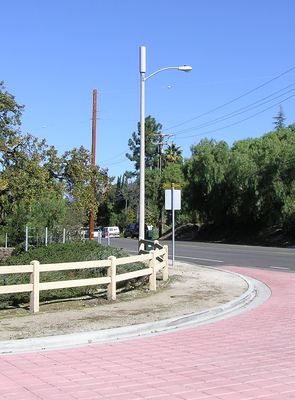 Radome above light standard
This Sprint* site, in Thousand Oaks, California, is a low-impact micro cell designed to serve a small area of twisty streets.

*Thanks for clearing this up, Jimmy!
Keywords: sprint microcell light standard radome