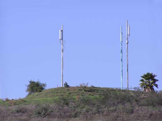 Omnidirectional to Sectorized
These poles formerly supported omnidirectional cell antennas.  The carrier increased capacity by replacing the omni antennas with sectorized panel antennas.
Keywords: omni to sectorized