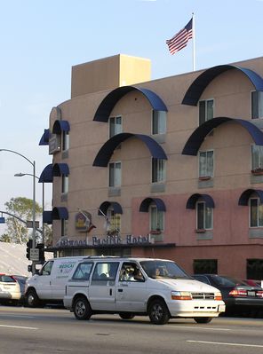 Rooftop macrocell
This macrocell is located atop a hotel next to the San Diego Freeway in West Los Angeles.  Sorry, no room service on the roof.
